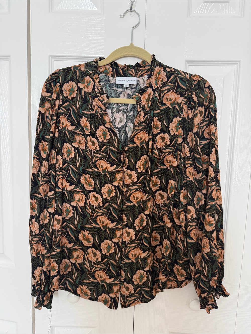 Gibson Black Blouse with Peach Floral Print